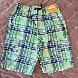 NWT Gymboree Boys Green Plaid Cargo Shorts, Size 10